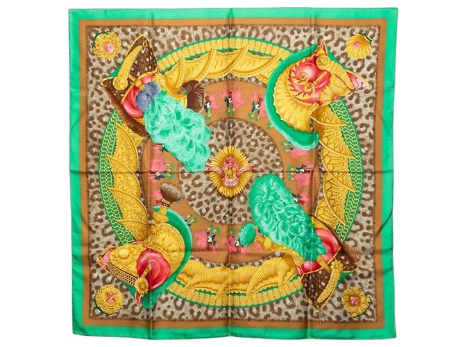 Hermès Lenço Hermes Carre 90 CASQUES et PLUMETS Multicor Verde