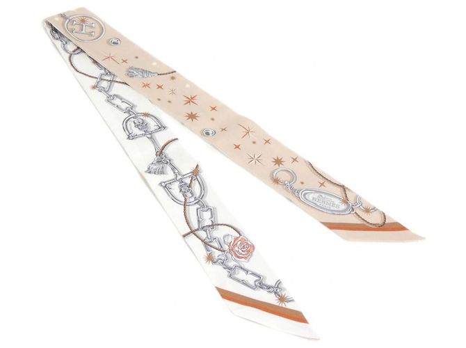 Hermès Lenço Twilly Hermes C'EST LA FETE Branco Bege