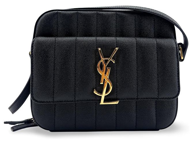 Autre Marque Saint Laurent Vicky Camera Vertical Quilted Leather Medium Noir