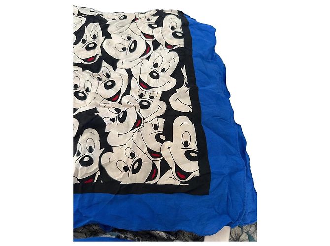 Autre Marque Lenço de seda Disney Mickey Mouse Preto Branco Azul