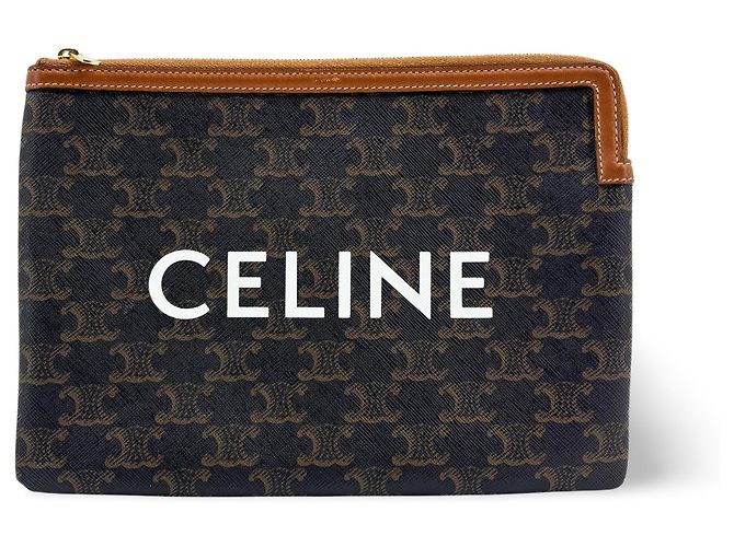 Céline Celine Zip Triomphe Coated Canvas Small Nero