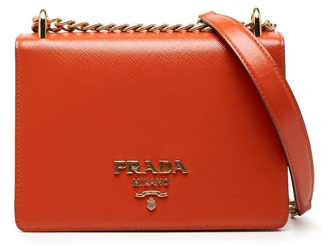 Prada Saffiano Chain Shoulder Bag Orange