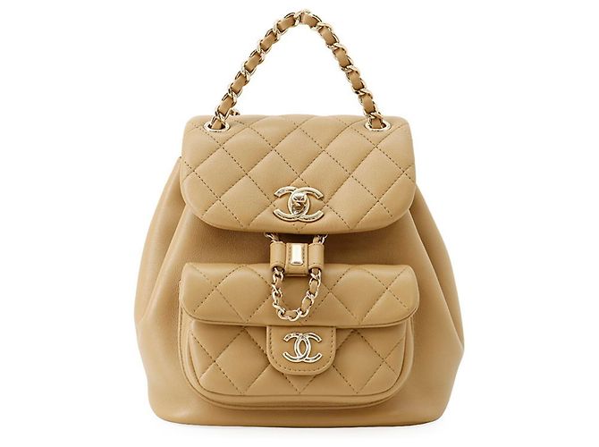 Chanel Matelassé Lambskin Backpack Beige