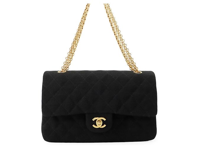 Bolsa de Ombro com Corrente Chanel Matelassé em Jersey de Algodão Preto