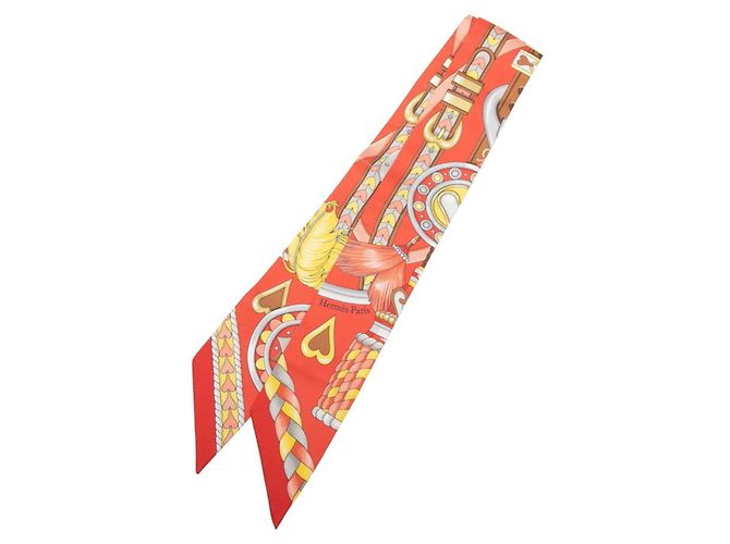 Hermès Hermes Twilly Harnais de Cur Scarf Muffler Rosso Multicolore