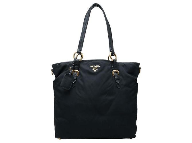 Saco Tote Prada Preto em Nylon e Pele