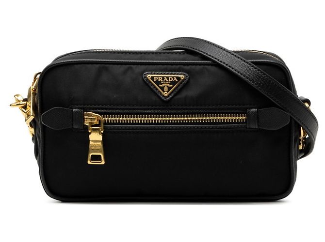 Borsa a tracolla Prada con placca logo triangolare Nero