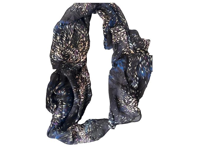 Autre Marque Claudia Sträter Lenço de Seda Estampado Preto Azul Multicor Roxo