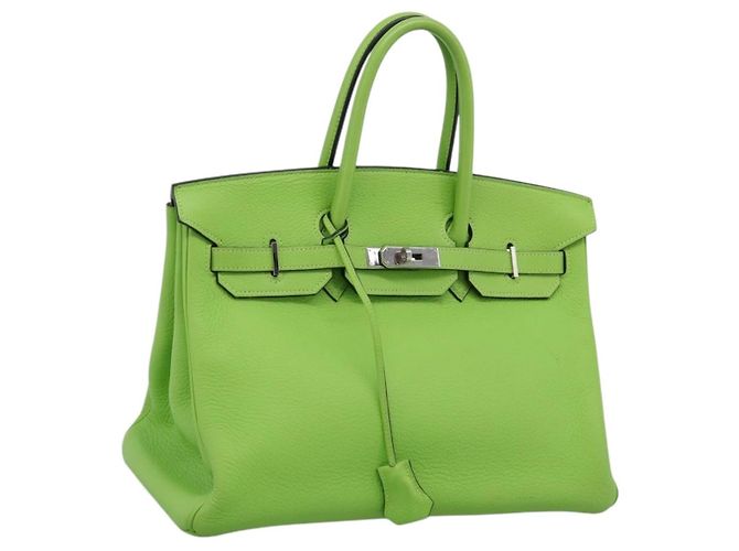 Hermès Bolsa de mão HERMES Birkin 35 em couro Taurillon Verde Prata Auth LN220SM