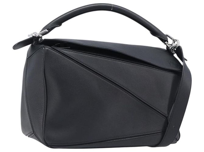 LOEWE Puzzle Bag Handtasche Leder 2way Schwarz Silber Auth ep16128M