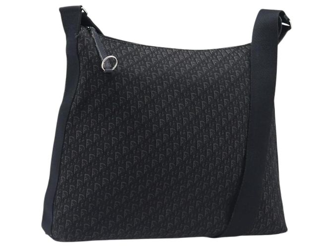 Borsa a tracolla Christian Dior Trotter Canvas Nero Argento Auth gh2375