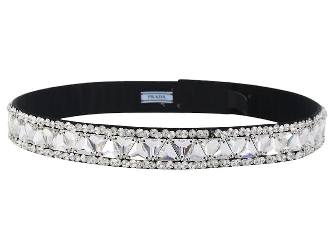PRADA Bijoux Belt Satin 75/30 Black Silver Auth ki6885V Nero Argento