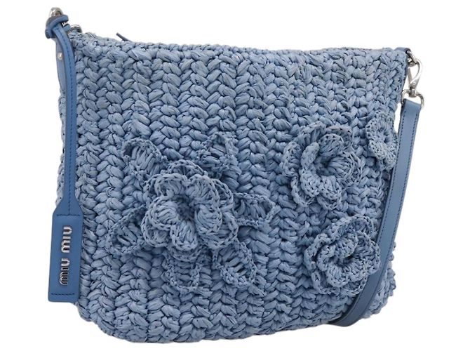 Borsa a tracolla Miu Miu Raffia Blue Silver Auth bs37118A Argento