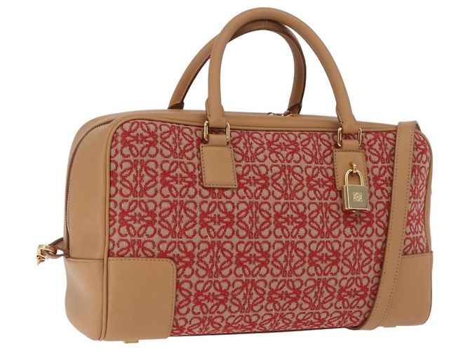 LOEWE Amazona 28 Hand Bag Canvas 2way Beige Gold Auth 203608SAM Golden
