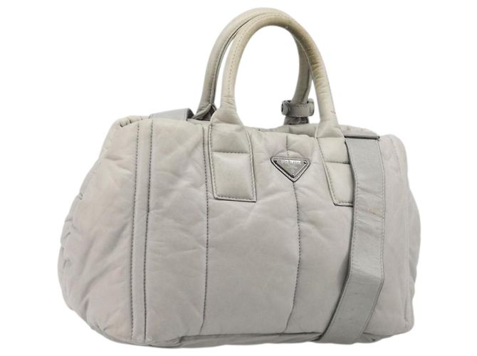Bolsa de mão PRADA Nappa Bomber em couro 2way Cinza Auth LN154 Marrom