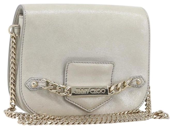 Bolsa de Ombro com Corrente Jimmy Choo Couro Silver Gold Auth 206104A Prata Dourado