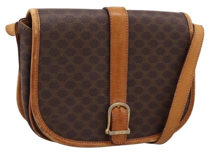 Céline Bolso de hombro CELINE Macadam Canvas PVC Leather Brown Gold Auth ep15969 Castaño Dorado
