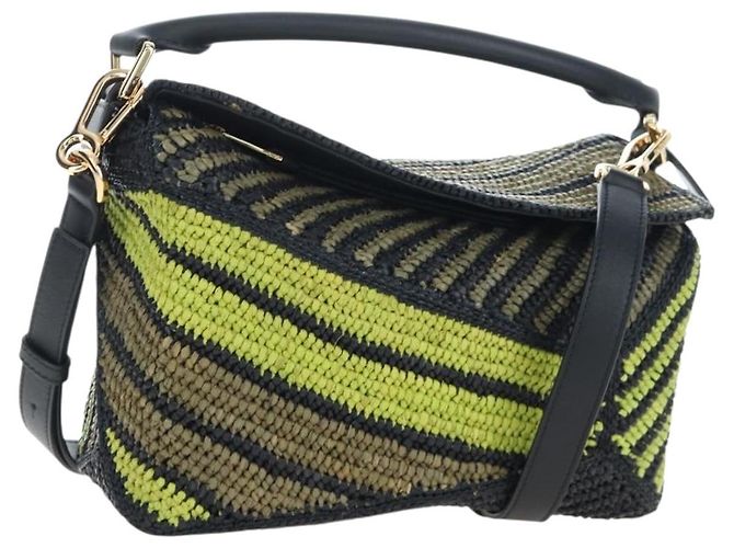 Sac à main LOEWE Puzzle Bag Small en cuir Vert Doré Auth 167700SM
