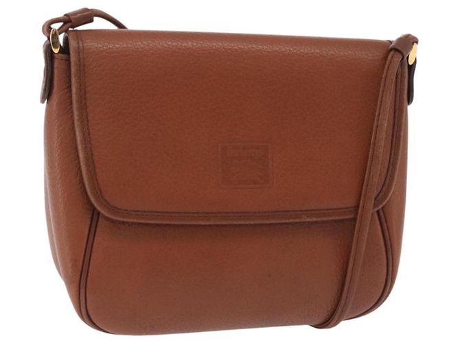 Bolsa de Ombro Burberrys em Couro Marrom Tom Dourado Auth BA16146