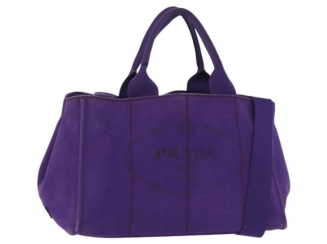 PRADA Canapa MM Handtasche Canvas Lila Goldfarben Auth mr3004A
