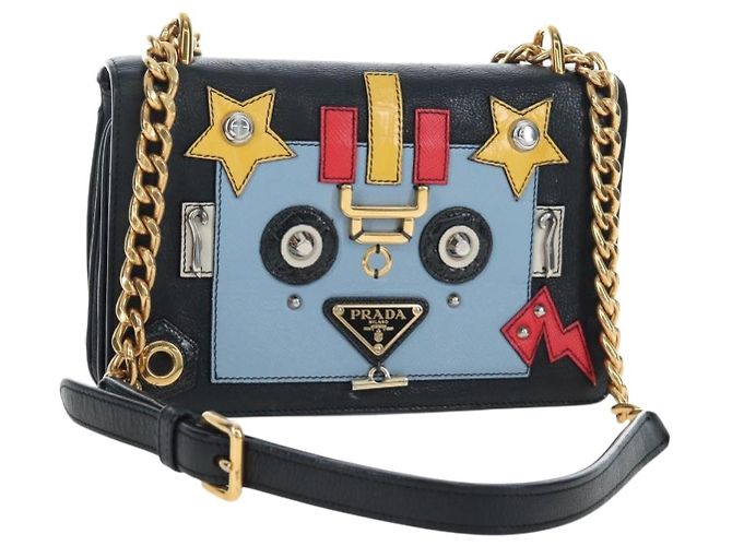 Bolsa de Ombro com Corrente PRADA em Couro Preto e Ouro Auth 202514M Dourado