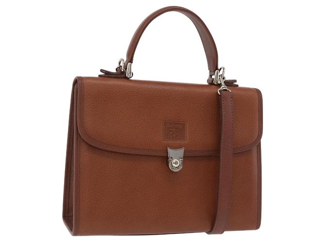 Borsa a mano Burberrys in pelle 2way marrone argento Auth BA16165