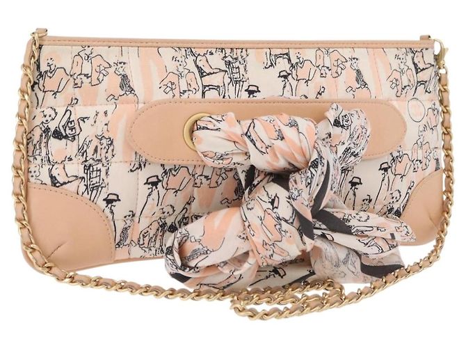Bolsa de Ombro CHANEL Choco Bar Chain Silk Pink Gold CC Auth 206258SAM Rosa Dourado