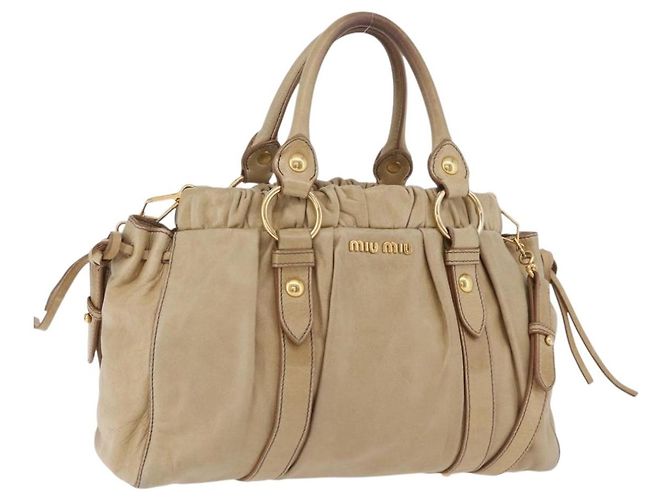 Bolsa Miu Miu Vitellolux Matelasse em couro 2way Beige Gold Auth 206271A Bege Dourado