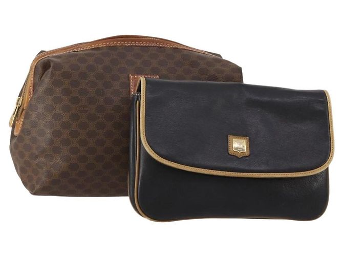 Céline Borsa a tracolla CELINE Macadam Canvas PVC Leather 2 Set Marrone Nero Auth 202775