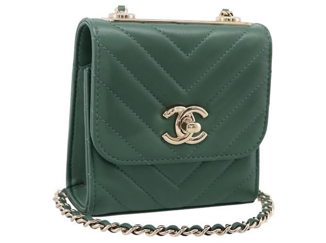 Borsa a tracolla con catena CHANEL V Stitch in pelle d'agnello verde e oro CC Auth 206308SAM D'oro