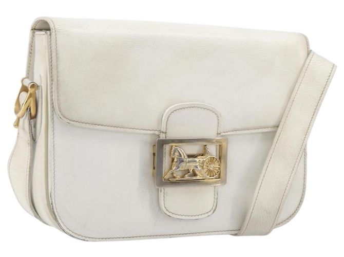 Céline Bolsa de Ombro CELINE em Couro Branco e Dourado Auth ep15980