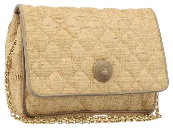 Borsa a tracolla CHANEL Matelasse in rafia beige e oro CC Auth bs37394 D'oro