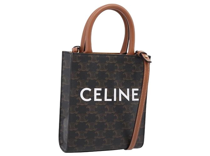 Céline Borsa a mano CELINE Triomphe Mini Vertical Cabas PVC 2way Nero Oro Auth ka6309M D'oro
