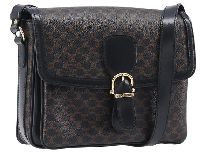 Céline Borsa a tracolla CELINE Macadam Canvas PVC Leather Black Gold Auth ep16100 Nero D'oro