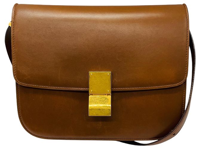 Classic Box Céline Bolsa Celine em couro de bezerro box clássico castanho claro Marrom