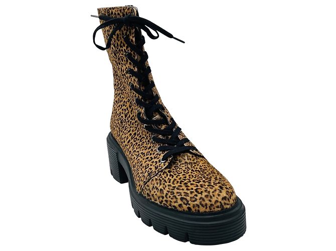 Stuart Weitzman Tan / Black Soho Leopard Print Calf Hair Ankle Boots Camel
