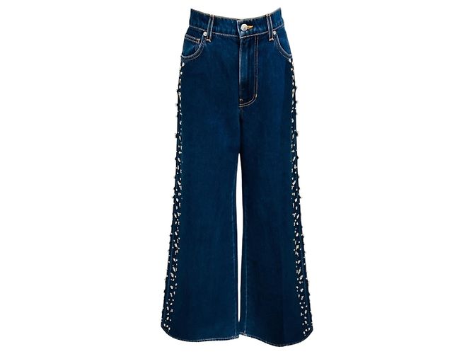Veronica Beard Jeans Stoned Bright Blue Kasey Embellished Mid Rise Wide Leg Jeans Azul