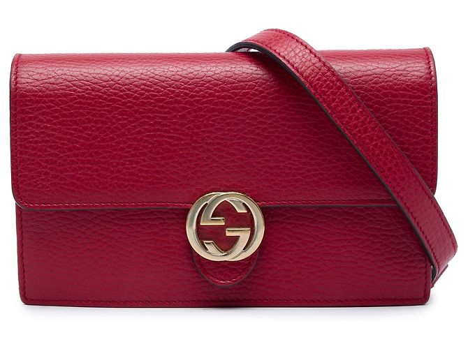 Bolsa tiracolo com corrente Gucci Interlocking G em couro de bezerro Dollar vermelha Vermelho