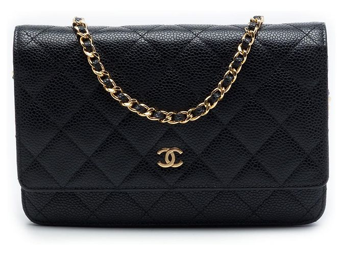 Borsa a tracolla Chanel CC Quilted Caviar Wallet on Chain nera Nero