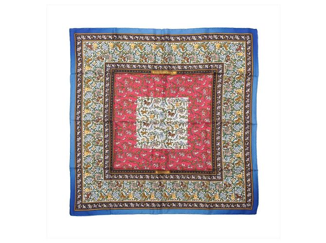 Hermès Carré 90 "CHASSE en INDE" Lenço de seda Azul