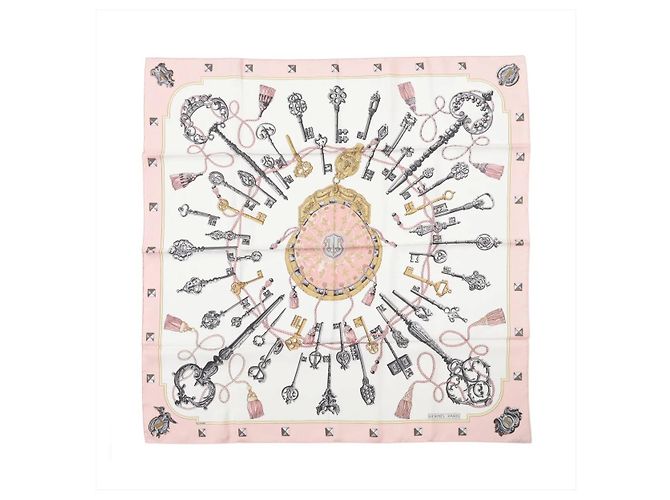Hermès Carré 90 "LES CLES" Lenço de seda em Rosa