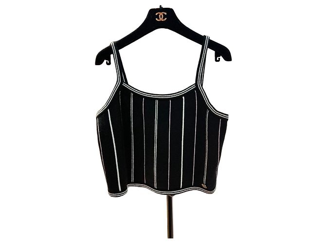 Canotta Chanel in cashmere nero a righe verticali Multicolore
