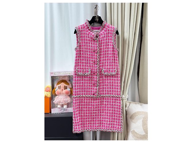 Vestido Chanel Rosa de Tweed sin mangas Multicolor