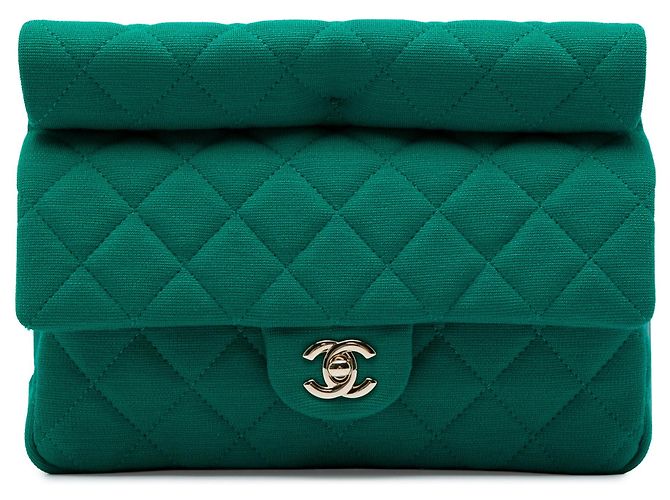 Clutch Roll Chanel CC em jersey acolchoado verde