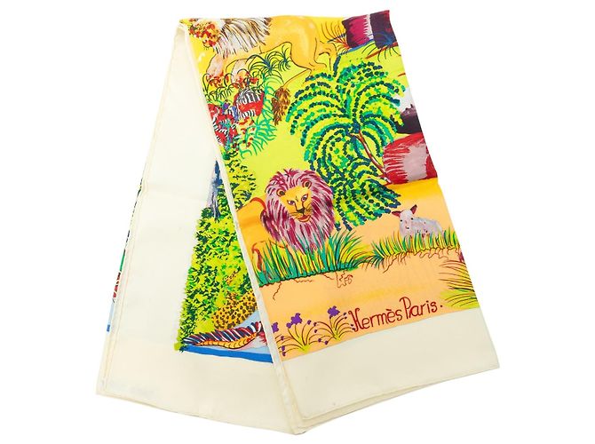 Lenço de Seda Hermès Nuba Mountain Silk Scarf 90 Branco