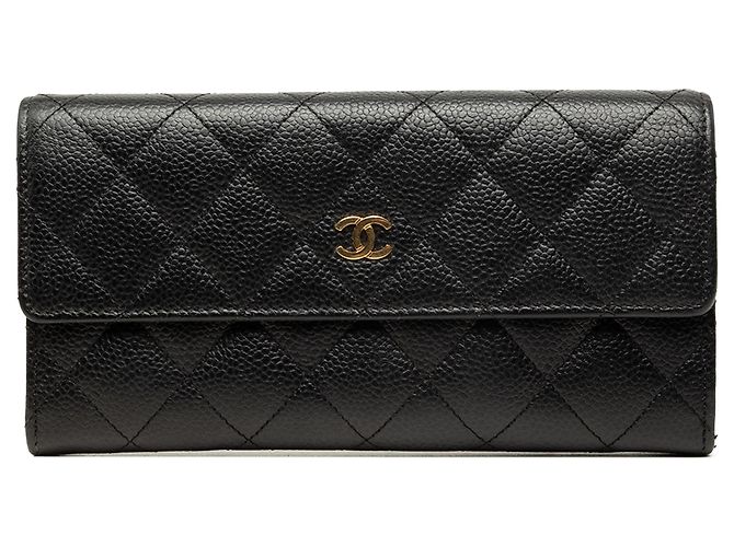 Black Chanel CC Quilted Caviar Flap Long Wallet
