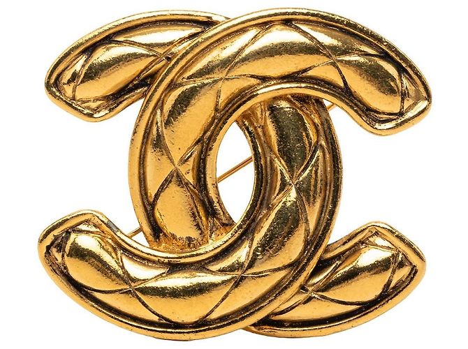Spilla matelassé Chanel CC placcata oro D'oro