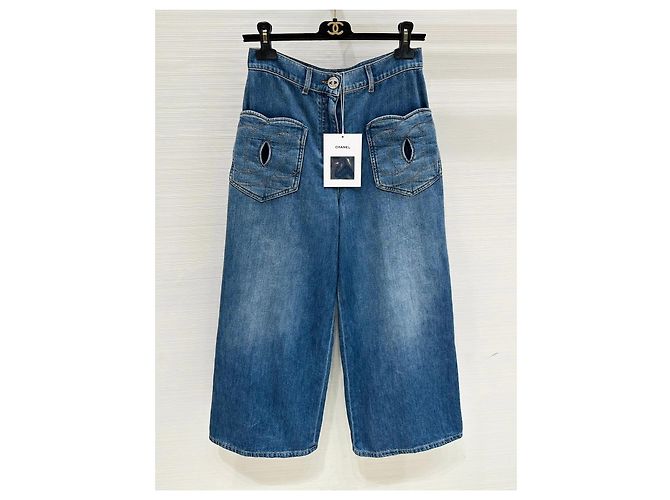 Vaqueros Chanel Wide Leg Denim Azul Efecto Desgastado Multicolor
