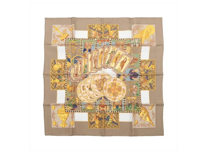 Hermès Carré 90 "LE TAROT" Lenço de seda em Bege