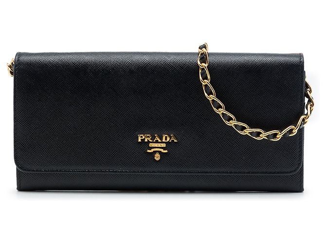 Borsa a tracolla Prada Saffiano Lux Wallet On Chain Nera Nero